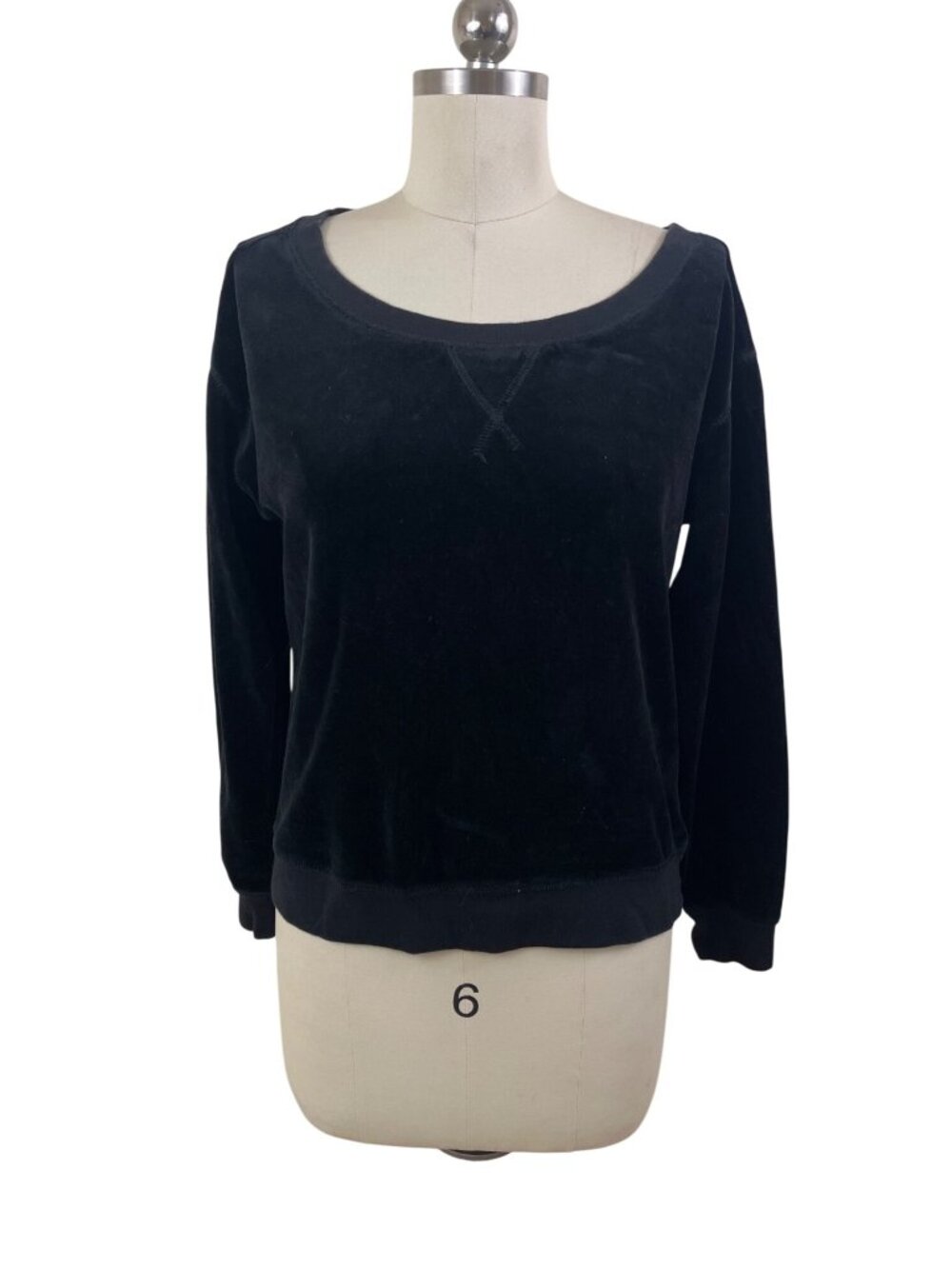 Juicy Couture Y2K McBling  Velvet Sweatshirt TopWomens Small Black Sporty Chic